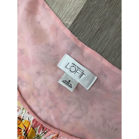 Ann Taylor Loft Floral Sleeveless Dress Peach Pink Floral Square Neck, Size 4 - Picture 3 of 7